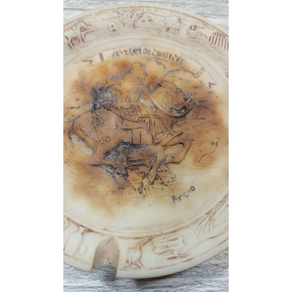 Argentinean Gaucho Horse Scene Beige Ashtray Arbio Man Detailed Rim Vintage